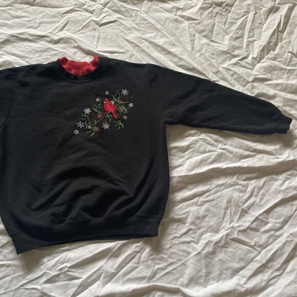 Country Store Womens Black Sweatshirt W/ Embroidered Cardinal & Pinecone Design - Picture 2 of 10